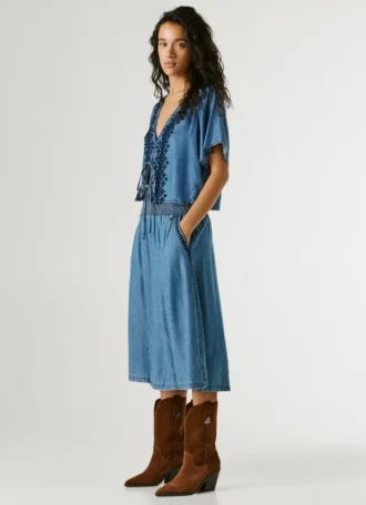 Spódnica midi z tkaniny chambray