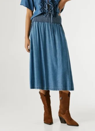 Spódnica midi z tkaniny chambray