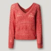 Sweter z dekoltem w serek i ażurowym wzorem Sweter z dekoltem w serek i ażurowym wzorem